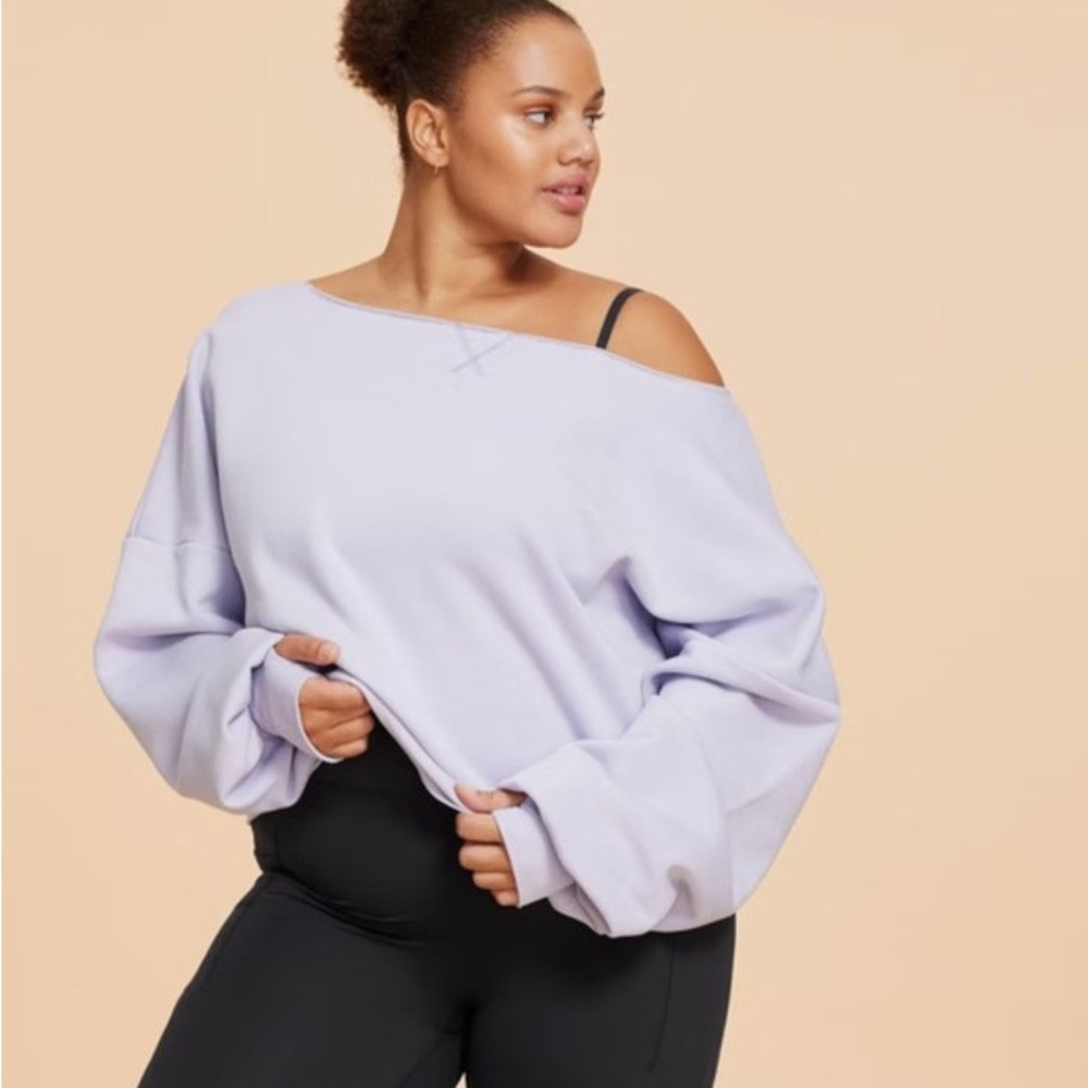 Women's Dance Studio Off the Shoulder Sweatshirt Light Purple Size 1X